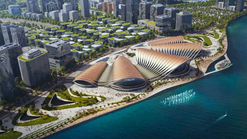 Phối cảnh công trình biểu tượng Nhà hát Sóng Xanh (Blue Wave Theater) của căn hộ 2 phòng ngủ Vinhomes Cần Giờ