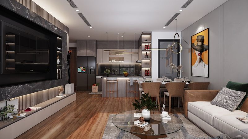 Phối cảnh nội thất căn hộ 2 phòng ngủ Vinhomes Giảng Võ