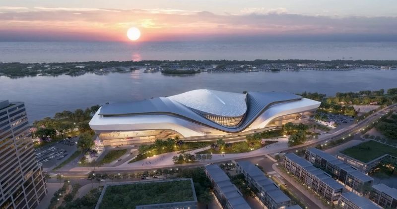 Nhà hát Sóng Xanh và phố đi bộ biển bước vào giai đoạn hoàn thiện quan trọng, tạo dấu ấn mới cho trung tâm giải trí của dự án.