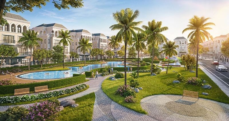 Phân khu Cọ Xanh sở hữu mặt bằng mở hài hòa giữa kiến trúc biển châu Âu và hệ công viên trung tâm.